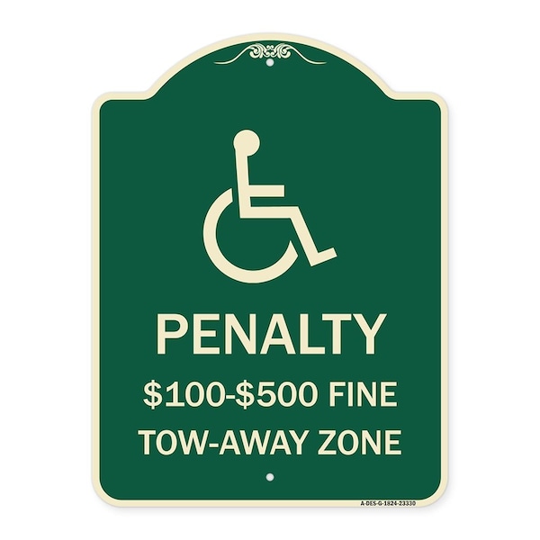 Penalty $100 $500 Fine Tow-Away Zone Heavy-Gauge Aluminum Sign, 24" x 18", G-1824-23330